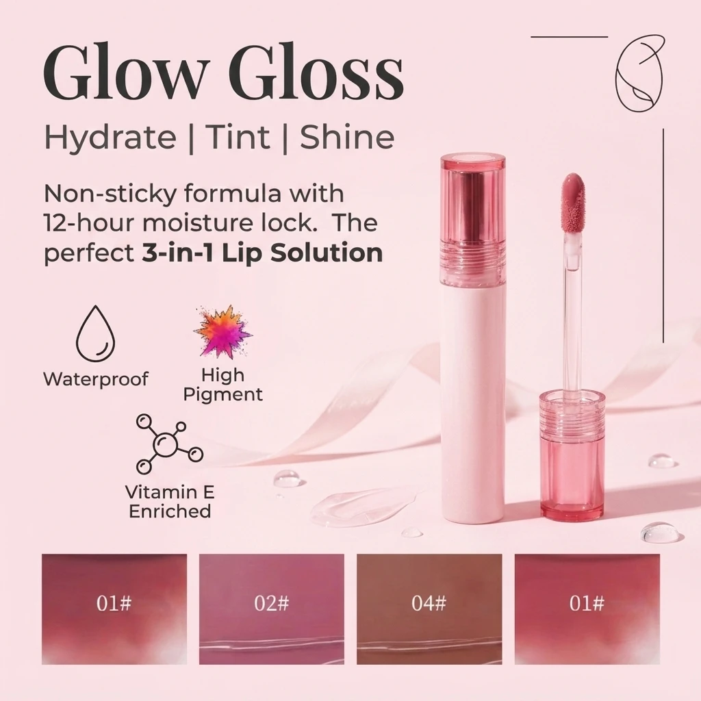 Customizable Pink Lip Balm Gloss Lipstick Moisturizing Waterproof Long Lasting Lipstick Cosmetic Vegan Daily Lip Care Lip Gloss