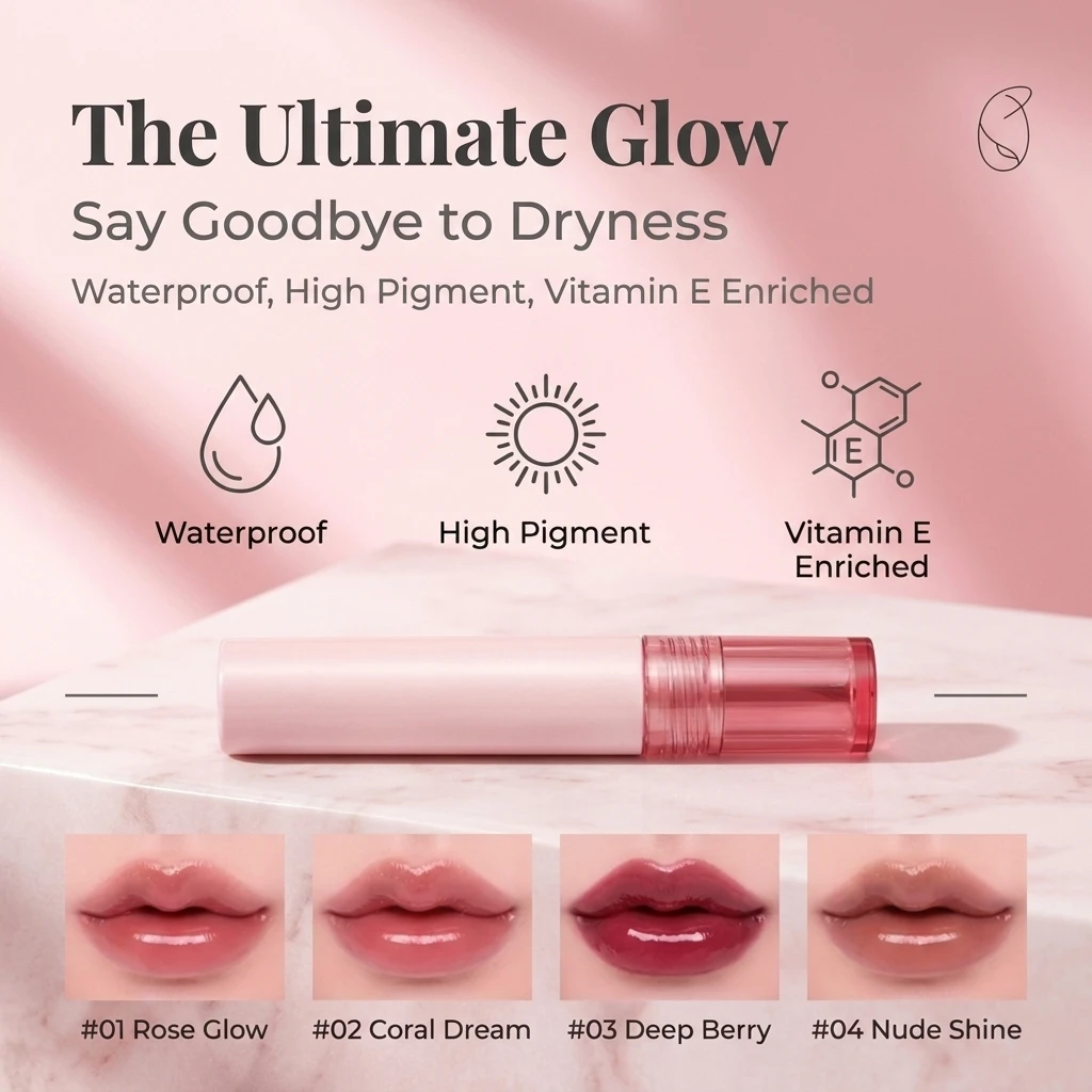 Customizable Pink Lip Balm Gloss Lipstick Moisturizing Waterproof Long Lasting Lipstick Cosmetic Vegan Daily Lip Care Lip Gloss