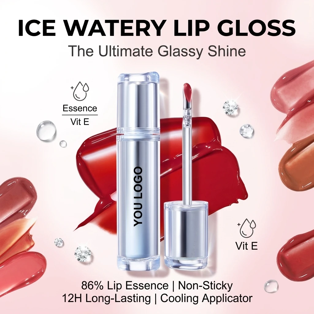 Custom Lip Gloss Moisturizing Liquid Lipstick Hyaluronic Acid & Collagen Long-lasting Mirror Lip Glazes with Iron Applicator