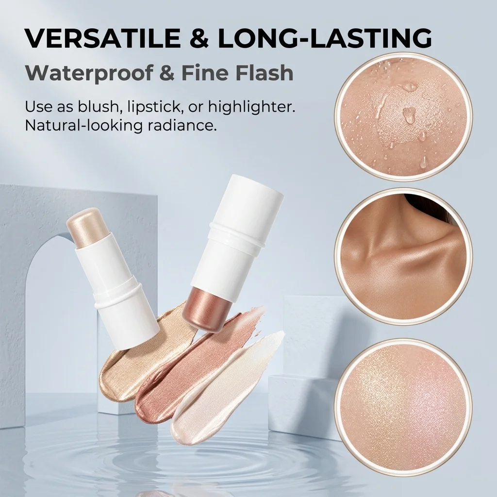 OEM Cosmetics Contouring Highlight Stick Manufactures Pink Shimmer Stick Face Highlighter Glitter Creamy Highlighter Stick