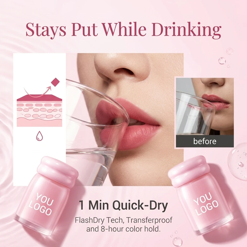 Customized New Formula Stay Lip Tint Glossy Turn to Matte Finish Waterproof Long-Lasting Transfer Proof Non-Stick Cup Lip Gloss