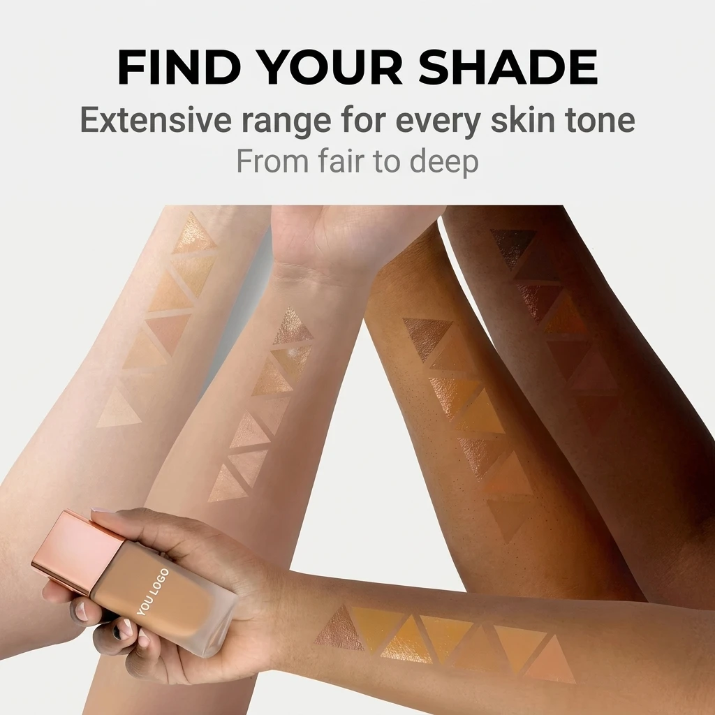 Multi Shade Liquid Foundation Full Coverage Vegan Long Lasting Natural Finish Waterproof Face Makeup Private Label Foundation