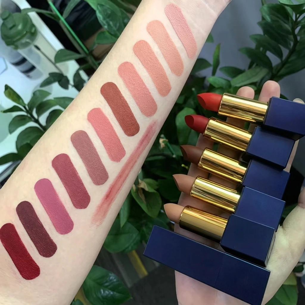 Customizable OEM Black Pressed Matte Lipstick Private Label Waterproof Long Lasting Vegan Cruelty Free Shades Solid Lipstick