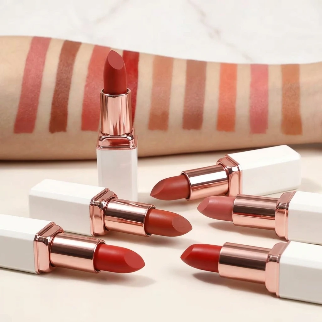 Custom OEM Wholesale Cosmetics Vegan Waterproof Long Lasting Wearing Makeup Private Label Cream Nude Velvet Matte Lipstick