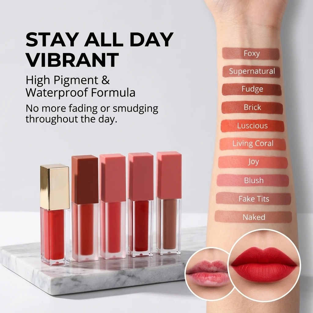 Custom OEM Velvet Matte Liquid Lipstick Customizable Colors Cruelty Free Long Lasting Smooth Formula Luxury Private Label