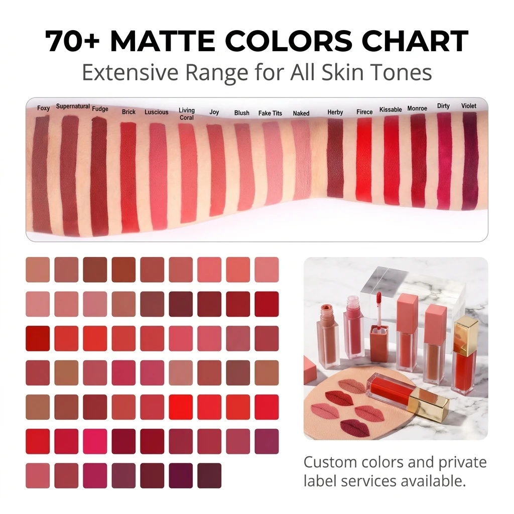 Custom OEM Velvet Matte Liquid Lipstick Customizable Colors Cruelty Free Long Lasting Smooth Formula Luxury Private Label
