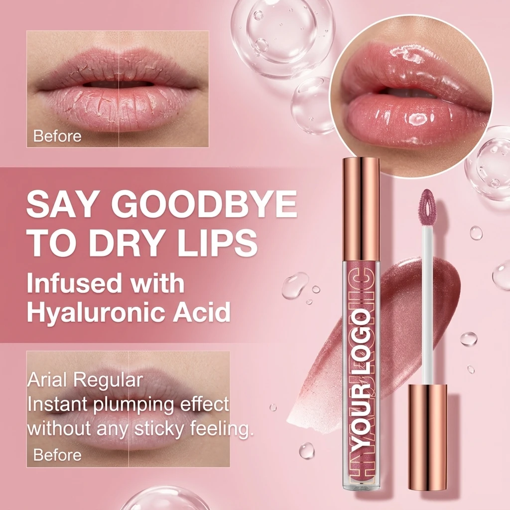 Hyaluronic Acid Lip Gloss Shimmer & Long Lasting Smooth Texture Gloss For Lips Plumping Moisturizing And Brightening Custom Logo