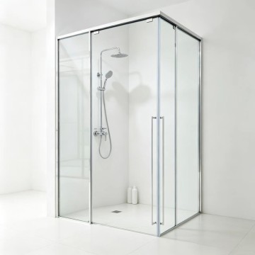 90° Square Diagonal Sliding Shower Room | Stainless Steel Profile