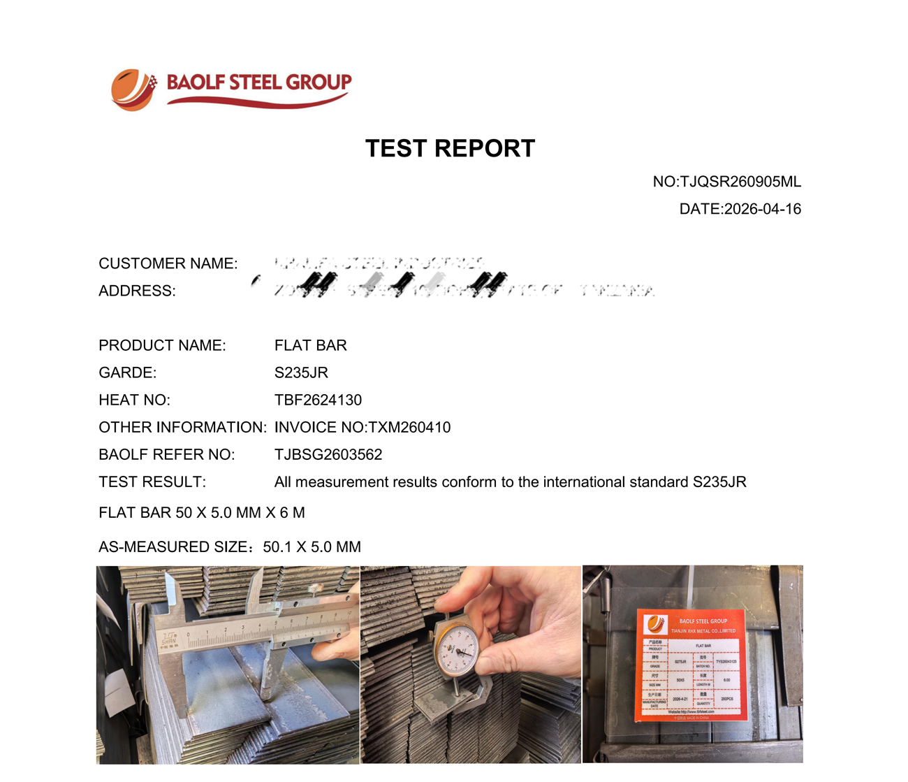 Quality inspection report