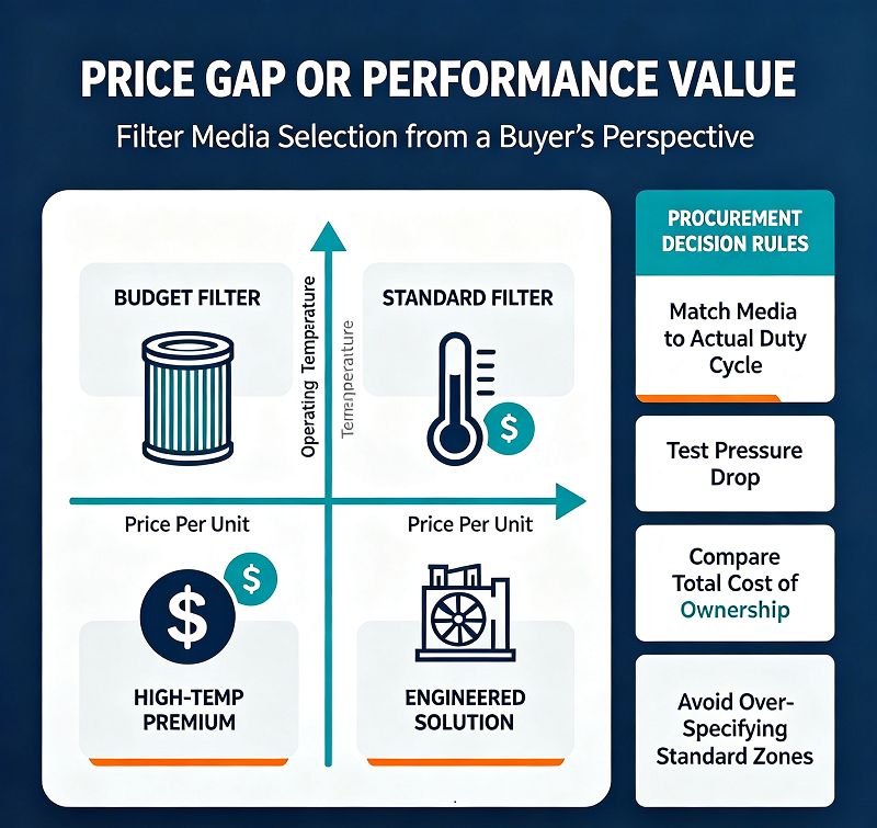 Raw Material Cost: High-Temp vs. Standard Filter Media