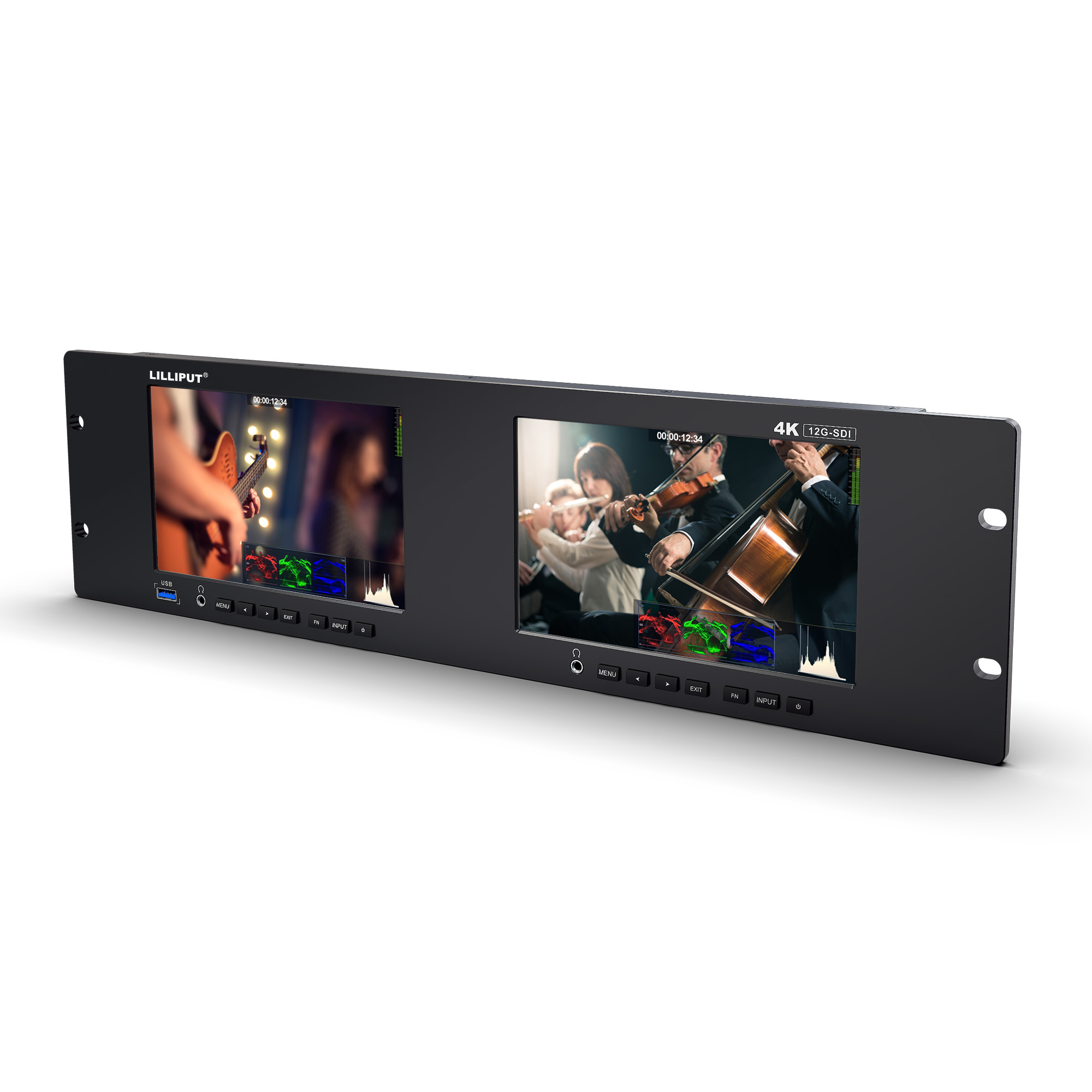 RM-7026-12G: Dual 7 inch 3RU rackmount monitor with 12G-SDI /HDMI 2.0