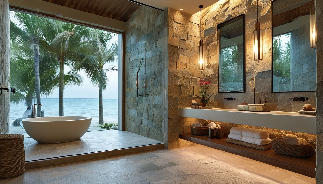 Imitation Stone Panels For Coastal Resort Bathrooms And Shower Walls