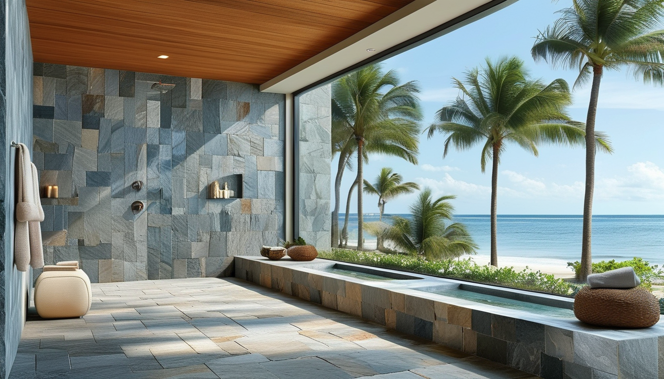 Real Thin Stone Veneer For Coastal Resort Bathrooms And Shower Walls
