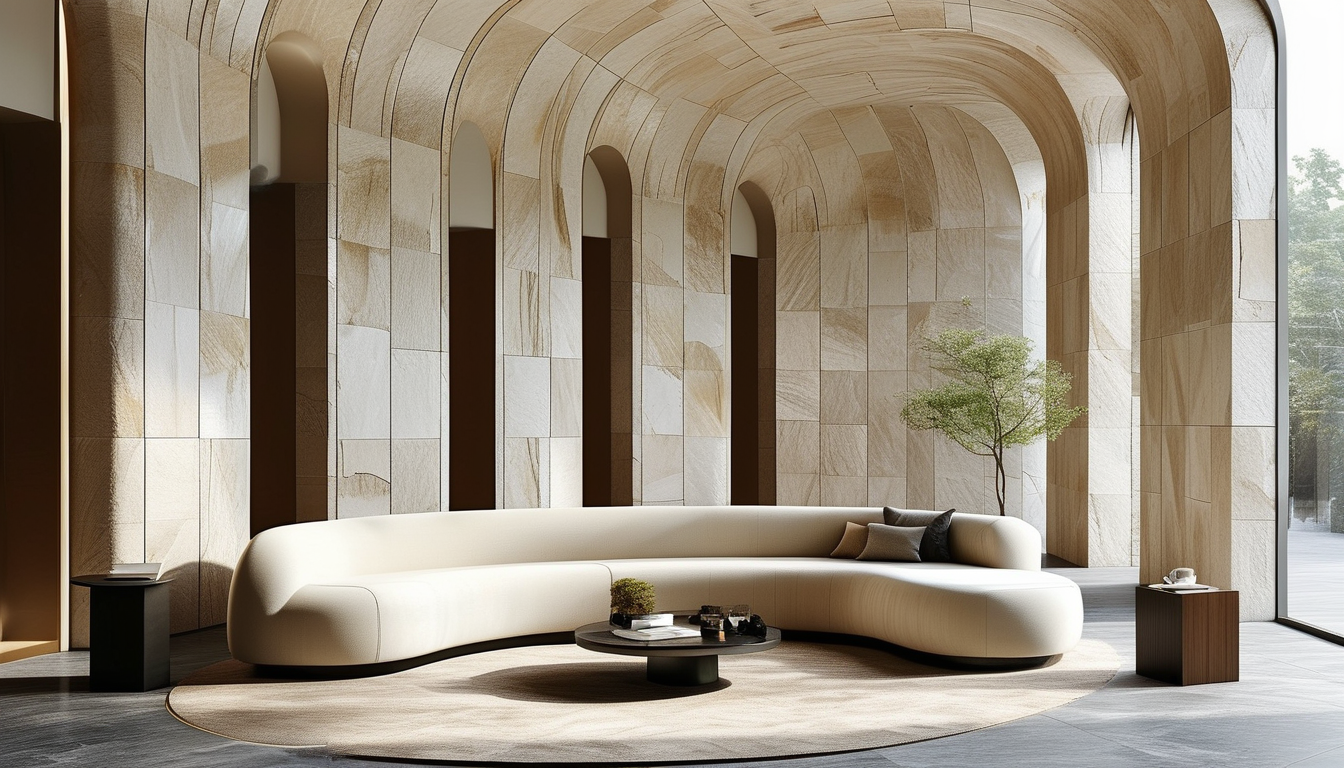 Thin Flagstone Veneer For Interior Curved Walls And Columns Cladding