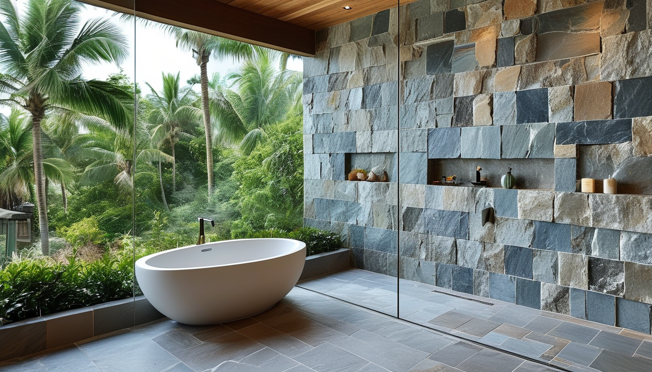 Stone Wall Panels Exterior For Coastal Resort Bathrooms And Shower Walls