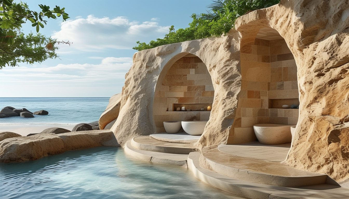 Sandstone Stone For Coastal Resort Bathrooms And Shower Walls