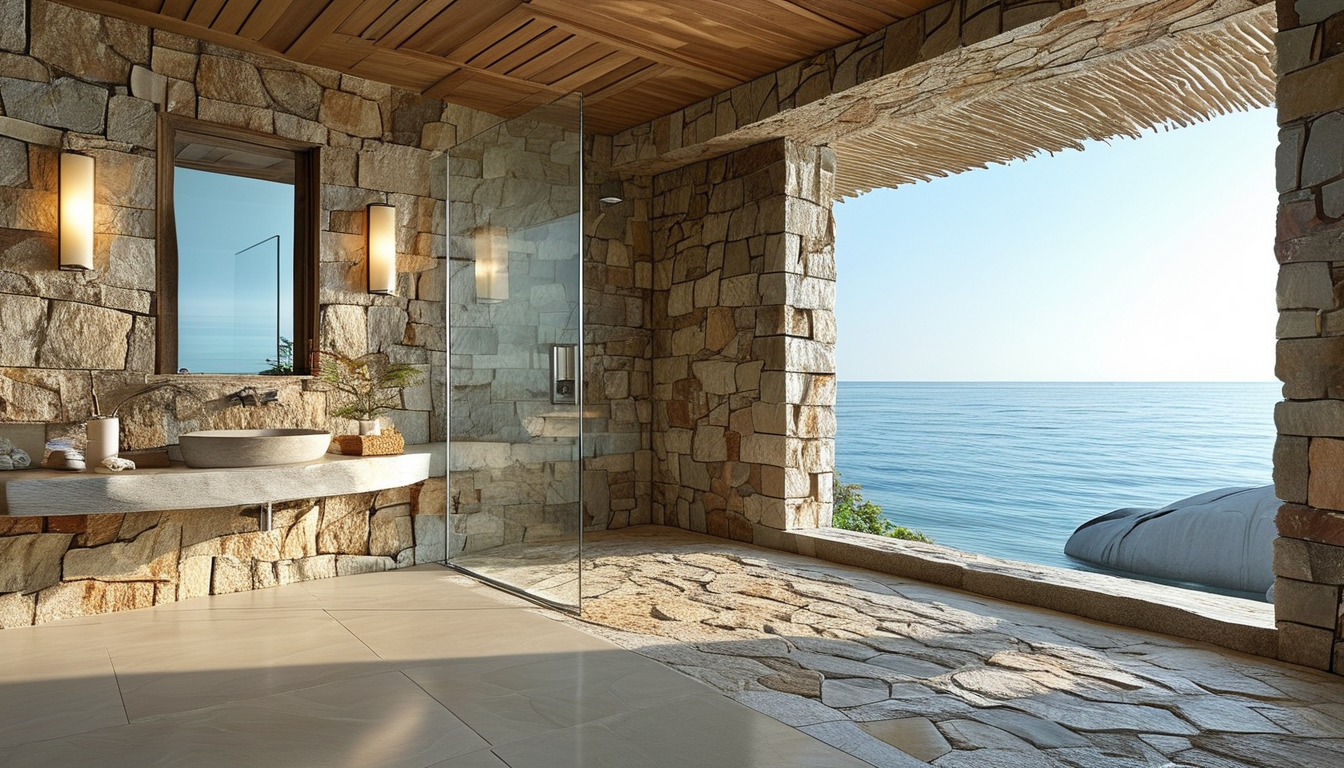 Stone Cladding Indoor For Coastal Resort Bathrooms And Shower Walls