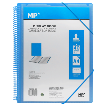 PC530-06 Спиральный переплетчик MP, Книга для демонстрации из полипропилена для студентов и профессионалов, голубая, 40 прозрачных карманов