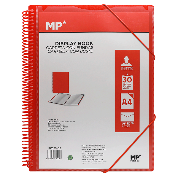 ODM PC529-02 MP Red Spiral Bound PP Display Book with Elastic Bands ...