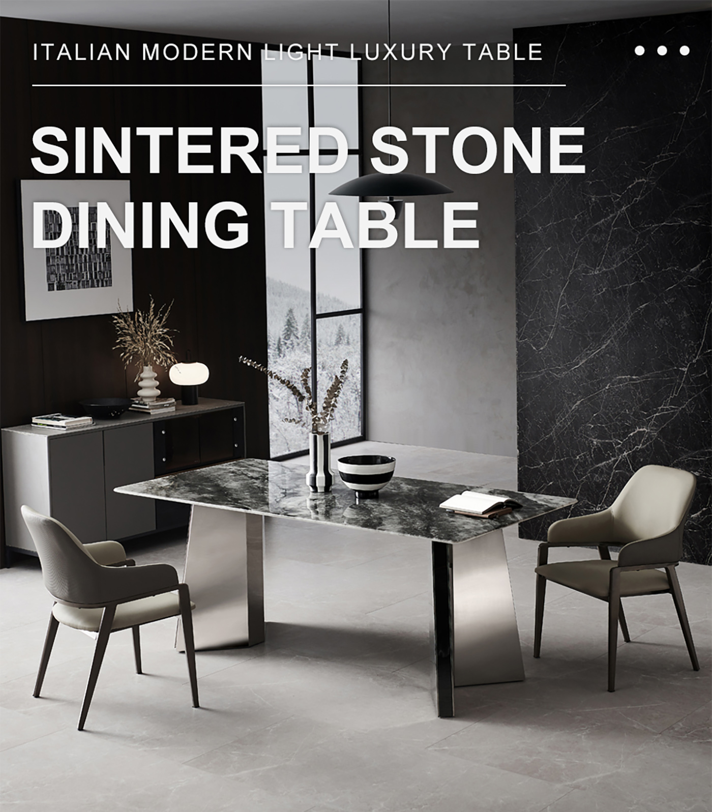 Hotel Villa Luxury Natural Sintered Stone Table Dining Table Set (1)vl8