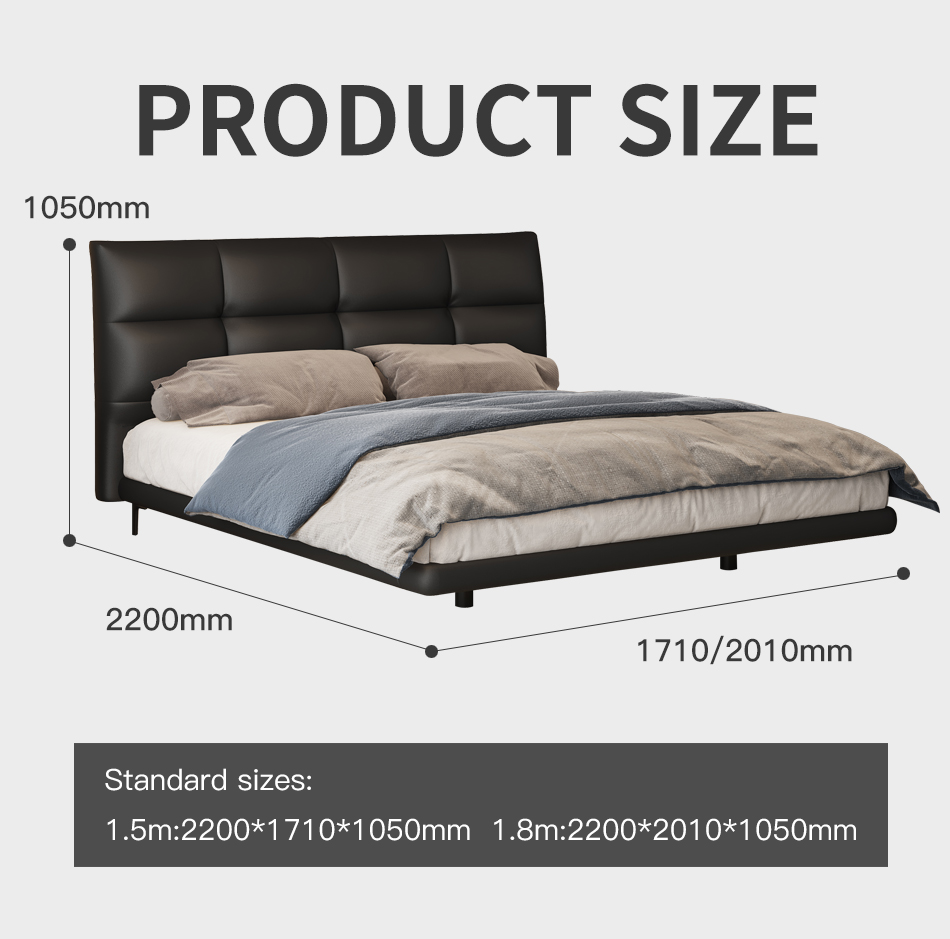 Italienische Luxus-Doppelbett-Schlafzimmermöbel, modernes Leder-Kingsize-Bett (7)9q3