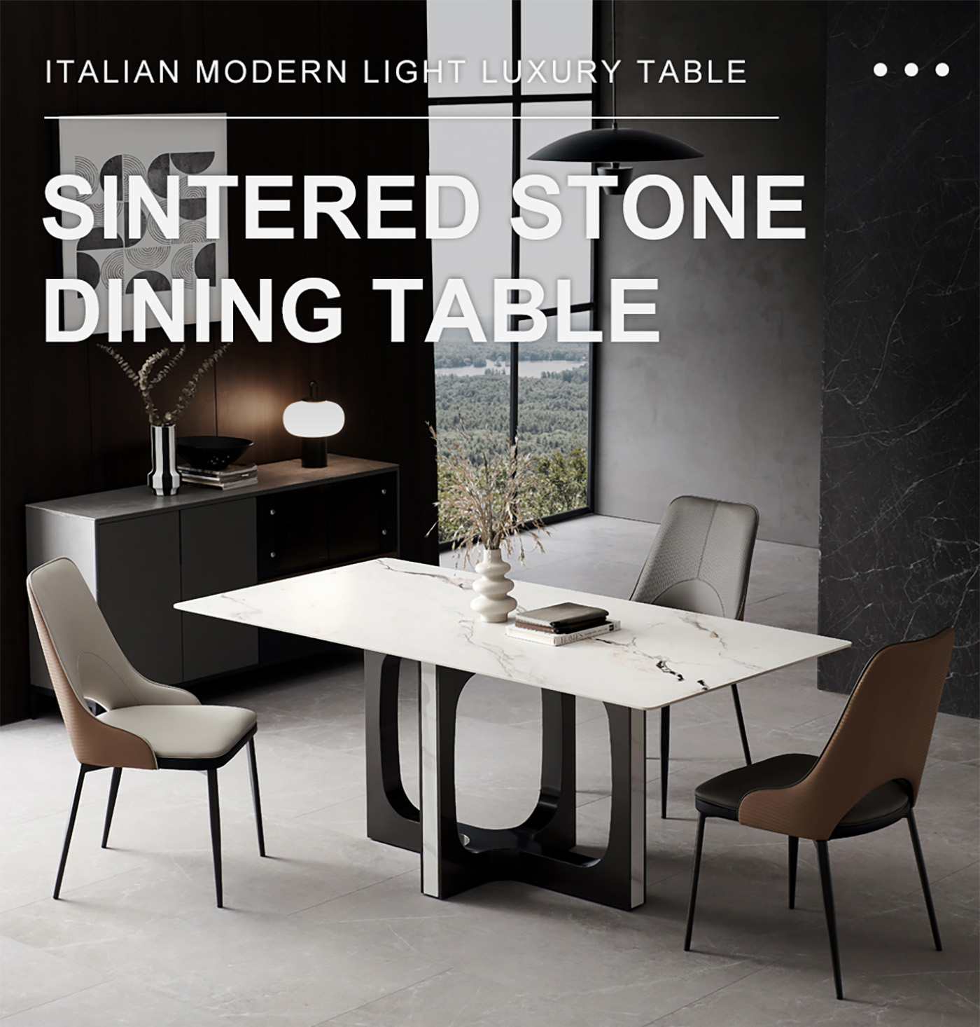 Italian Stainless Steel Rectangle White Sintered Stone Top Dinning Table (1)gfa