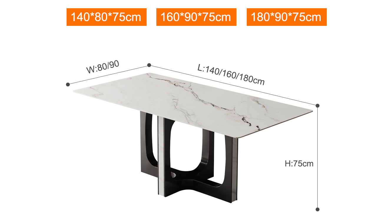 Mesa de jantar com tampo de pedra sinterizada branca retangular de aço inoxidável italiano (7)hfe