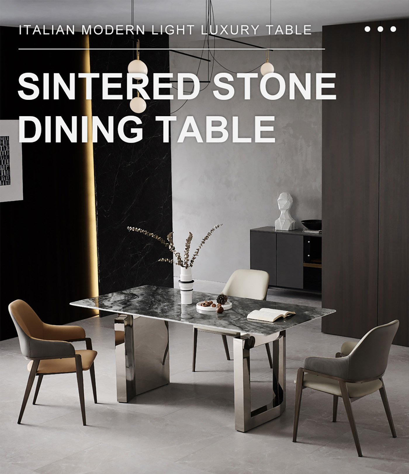 Italy Sintered Stone Dining Table Metal 6 Seats Chair Set (1)rqz