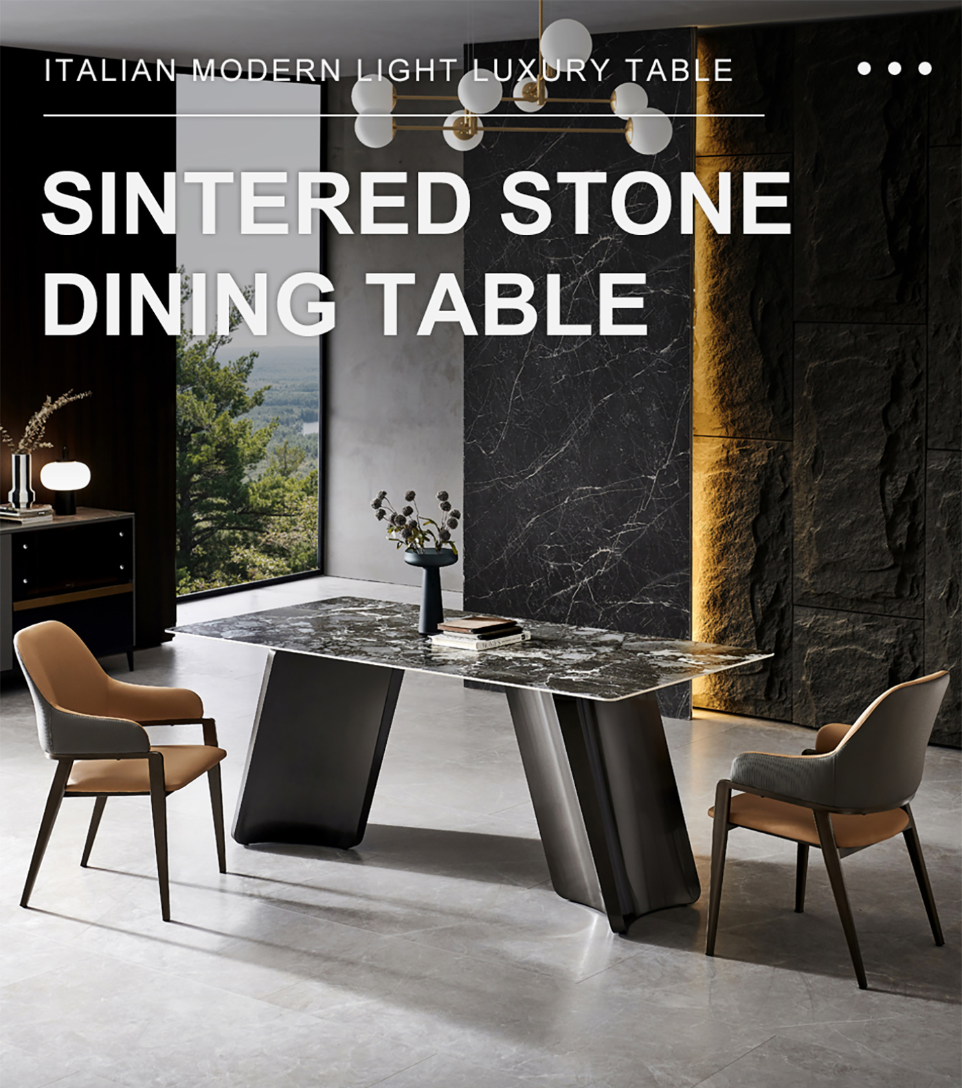 Light Luxury Natural Stone Sintered Table Rectangular Dining Table set (1)5zz