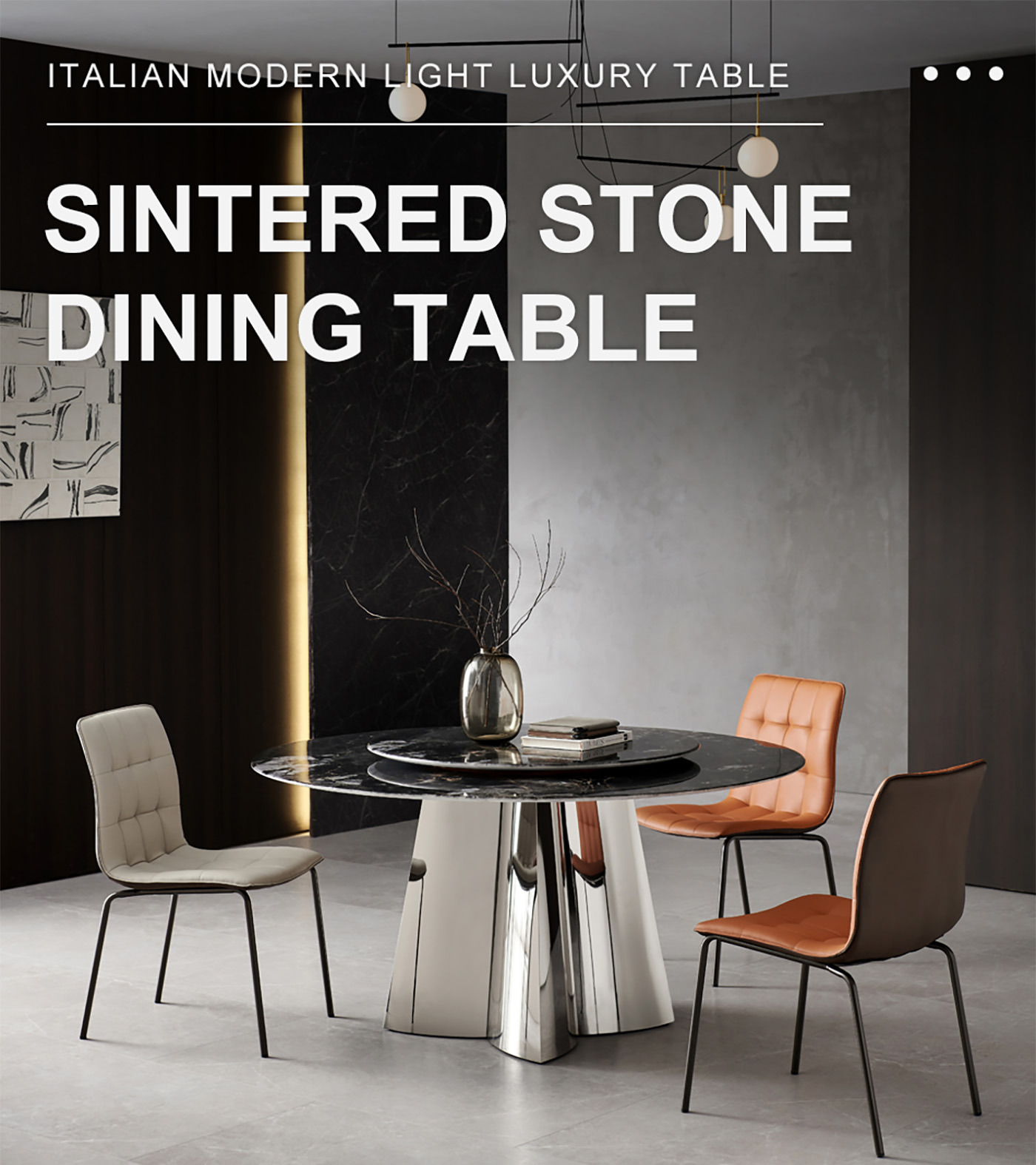 Light Luxury Rectangle Sintered Stone Dining Table Set 6 Chairs (1)t96