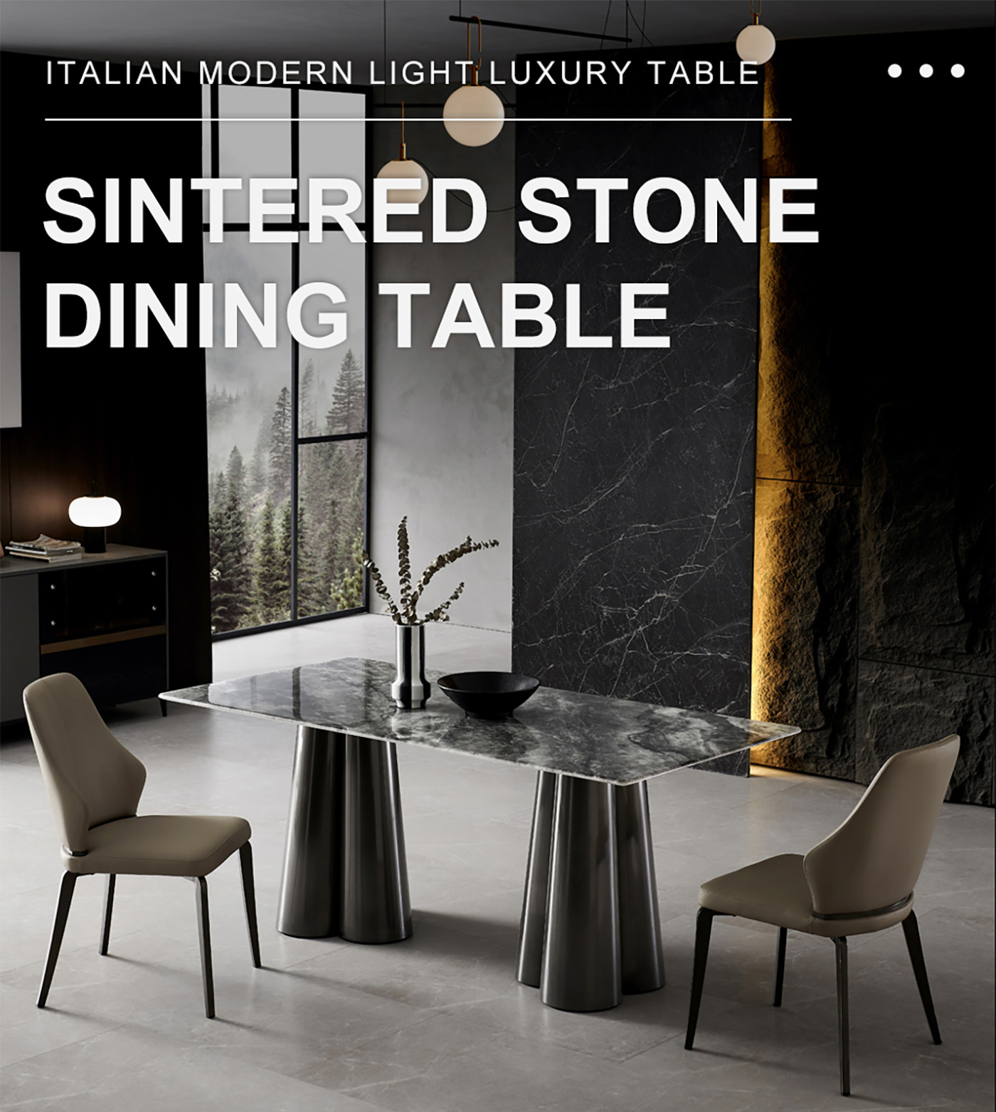 Minimalism Dining Room Furniture Villa Sintered Stone Dining Table Set (1)cu8