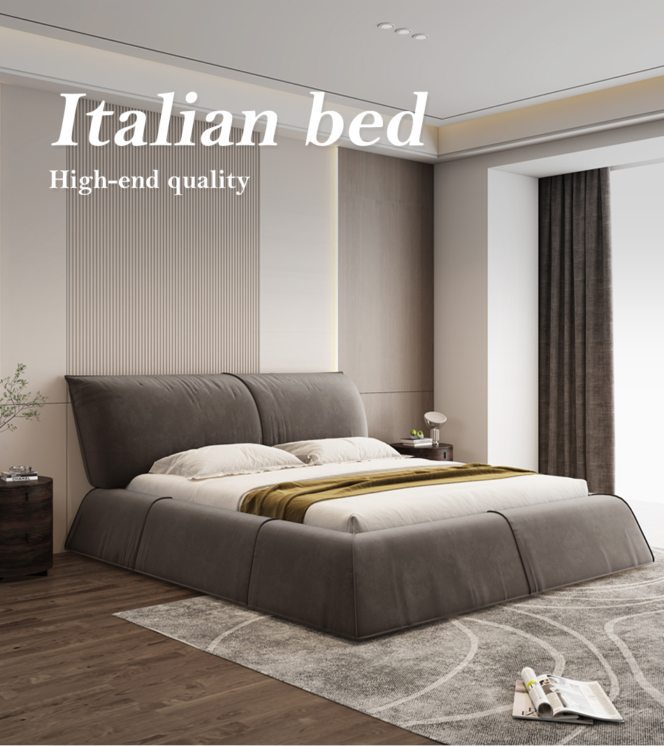 Modern Frosted Fabric Luxury Bed Italian Master Bedroom Double Bed (1)evy