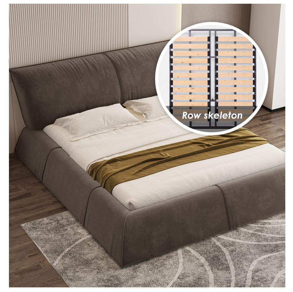 Cama de lujo de tela esmerilada moderna, dormitorio principal italiano, cama doble (4) 58d