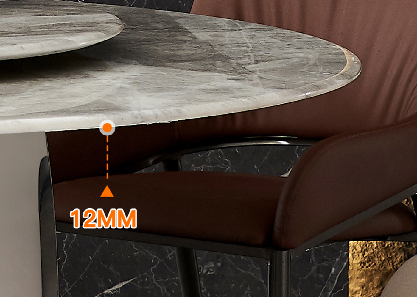 Table à manger rotative ronde en marbre avec pieds en acier inoxydable de luxe moderne (4)a3f