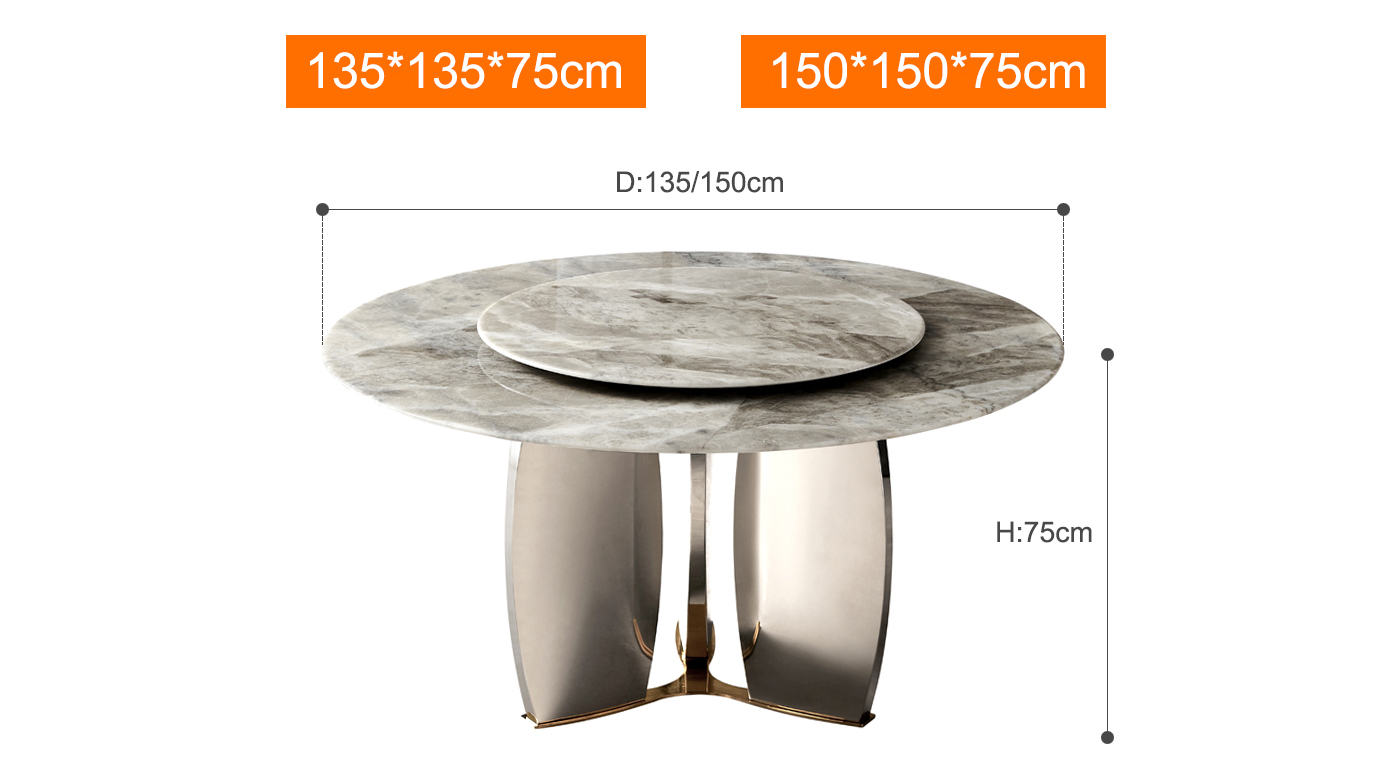 Mesa de comedor giratoria redonda de mármol con patas de acero inoxidable de lujo moderna (7) u94