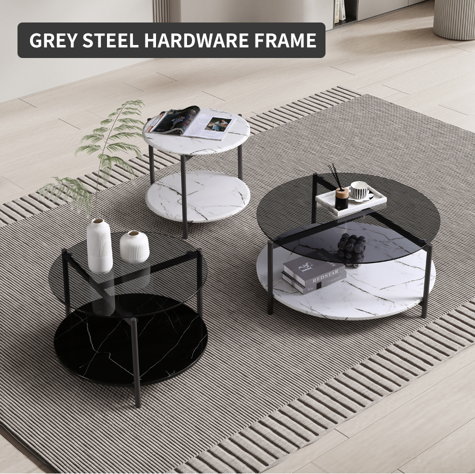 The combination of marble coffee table and side table perfectly showcases a noble an (3)n3k