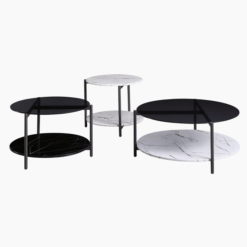 European Style Tempered Glass Desktop Coffee Table Marble Table Set