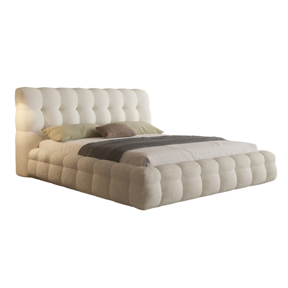 Cama de burbujas estilo crema francesa, dormitorio moderno, cama de lana de cordero