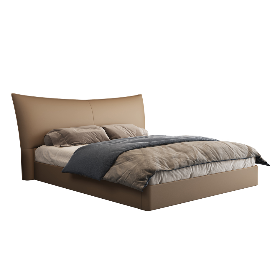 Minimalistisches Lederbett, Schlafzimmermöbel, leichtes, luxuriöses, modernes Hauptbett