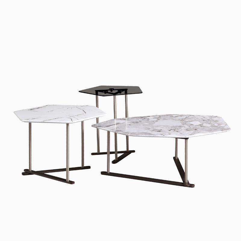 Marble Tempered glass countertop Coffee Table set Trendy Side Table