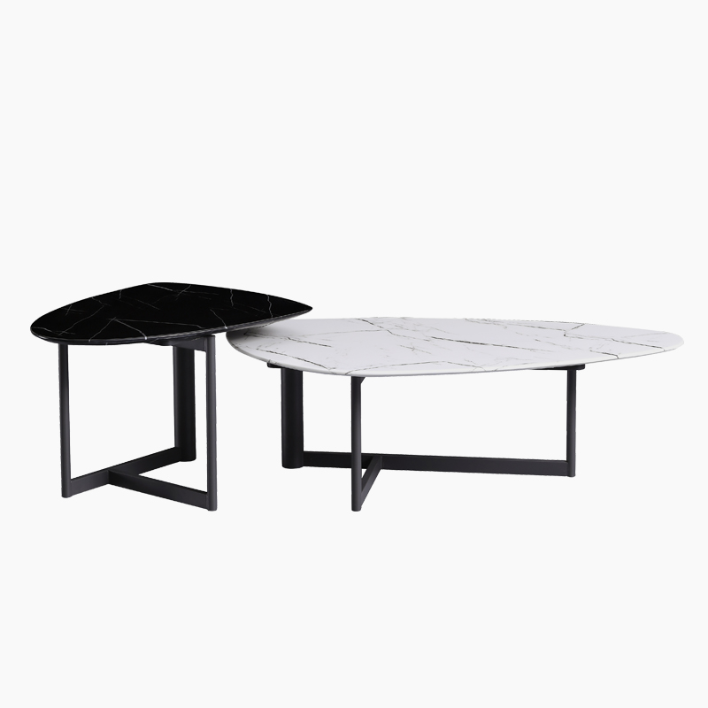 Italian Carbon Steel Frame Rock Plate Countertop Coffee Table Set