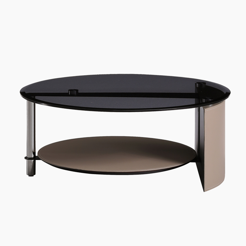 Mesa de chá de couro de mesa de vidro oval temperado de luxo Móveis para sala de estar