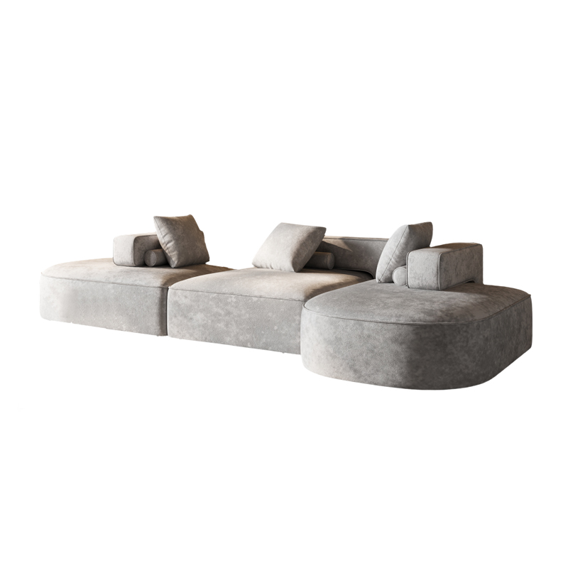 Modern Design Sectional Sofa 3 Seats Flannel Sofa With Pillows