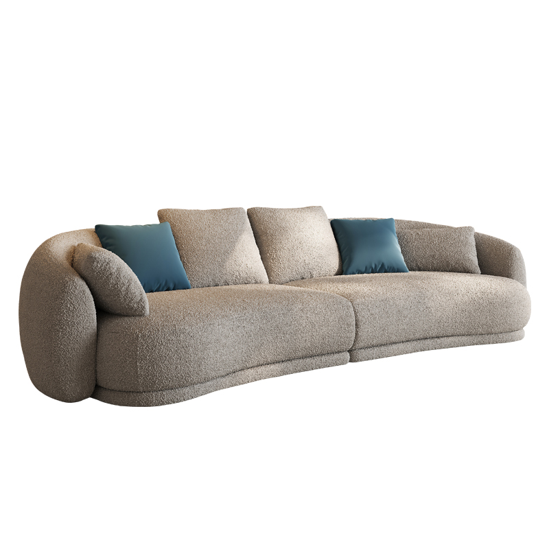 Modernes Wohnzimmersofa mit 3 Sitzplätzen, gebogene Couch aus Flanellstoff