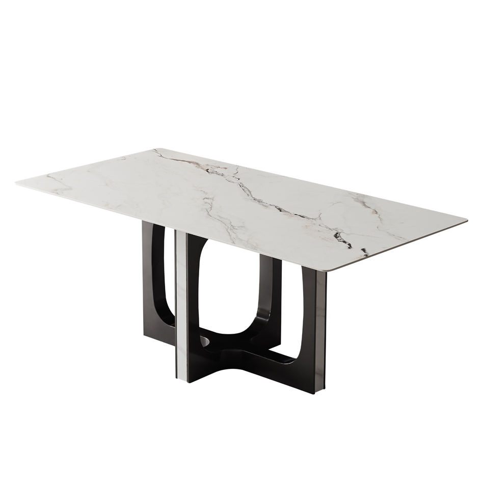 Italian Stainless Steel Rectangle White Sintered Stone Top Dinning Table