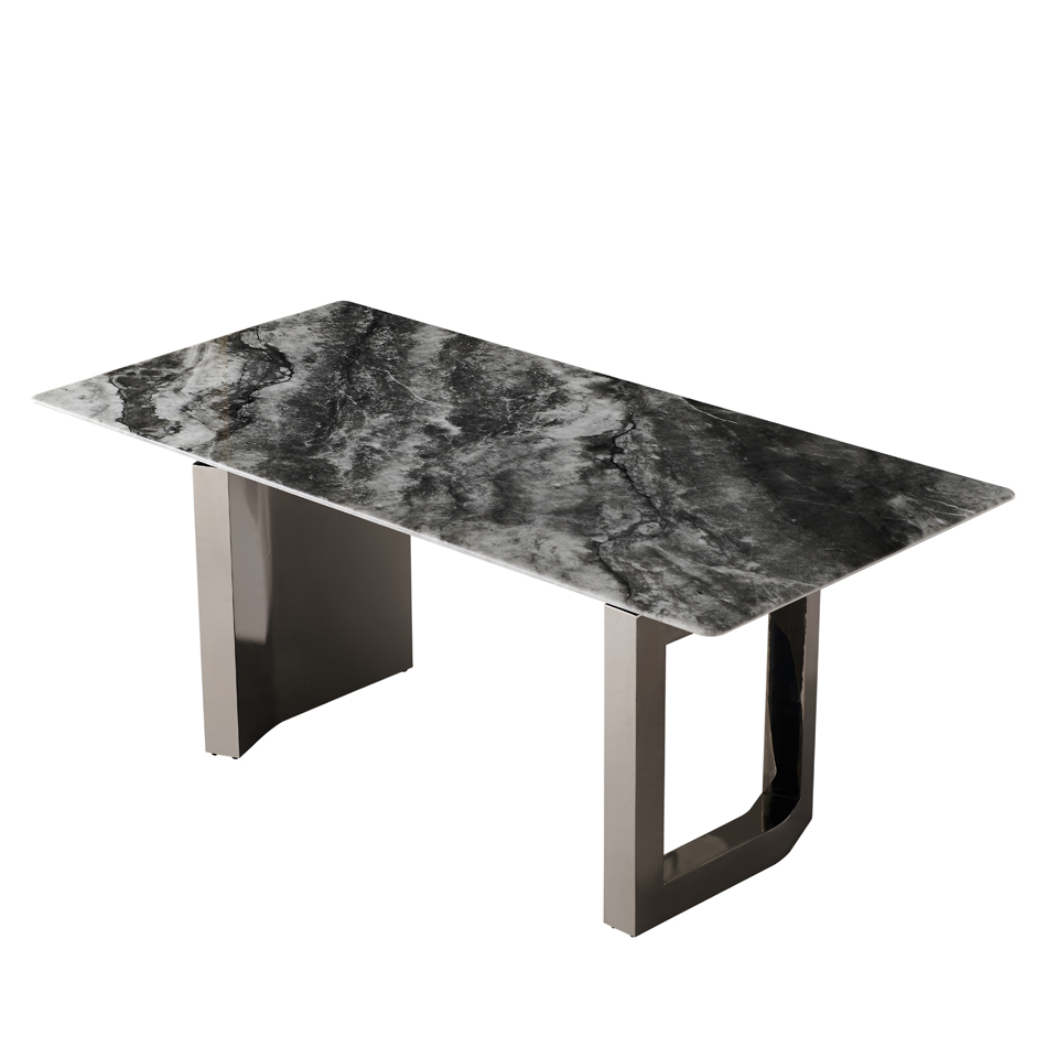 Italia Mesa de comedor de piedra sinterizada Juego de sillas de metal y 6 asientos