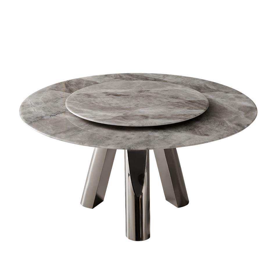 Table à manger ronde convertible moderne avec base en acier inoxydable