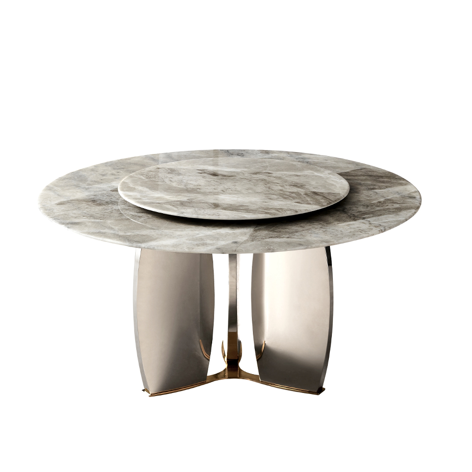 Modern Luxury Stainless Steel Legs Marble Round Rotating Dining Table