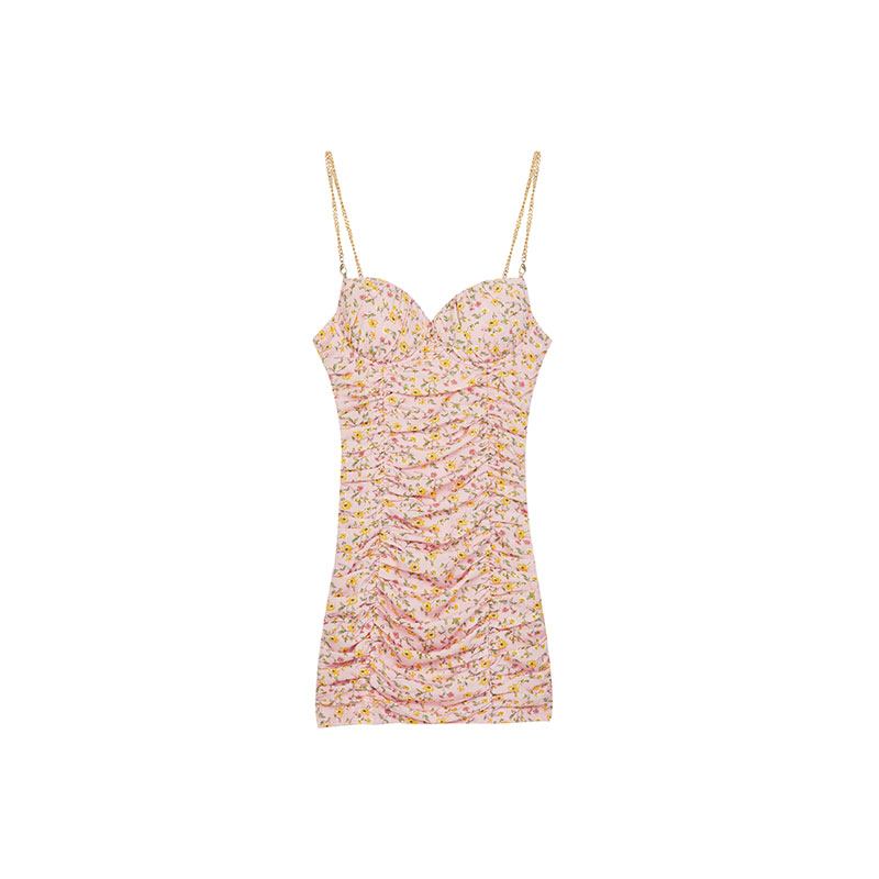 Printed Fabric Women'sHot Pink Chain Strap Dress