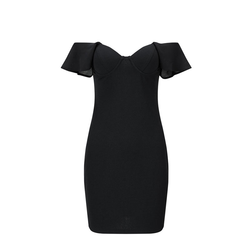 Knit Fabric Woven's Black Off The Shoulder Evening Dress